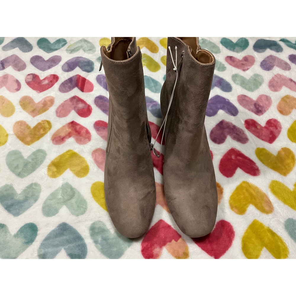 Report Womens Ankle Boots Block Heel Booties Side Zipper Casual Taupe Shoes